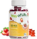 Vitamina D3 5000 IU (125 mcg) + K2 (MK-7) 100 mcg Zucchero-Free Gummies, Fragola - 120 conteggio, Bone e salute del cuore per adulti, Divertimento muscolare, Pectin, Tasty, Chewy, Non OGM, Gluten-Free, Gelatin-Free