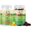 Bundle di Omega DHA Gummies per bambini - acidi grassi Omega 3 6 9 con vitamina C per cervello, immunità e visione e Sambucus Elderberry Gummies per bambini Salute con zinco e vitamina C per il supporto immunitario