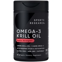 Ricerca sportiva Krill Oil Supplemento con EPA & DHA Omega 3, Phospholipids & Astaxanthin da Antarctic Krill - Concentrazione massima di Krill Oil per Uomini & Donne - 1000mg, 60 Softgel Capsule