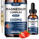 Triple Magnesium Complex Supplement-Magnesium Glycinate, Citrato, Malate Liquid Drops 500mg con Ashwagandha, L-teanina, Vitamina B6 per Stress Relief, Sonno, Supporto muscolare-Strawberry Flavor