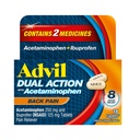 Advil doppia azione posteriore dolore caplets fornisce 250mg Ibuprofene e 500mg Acetaminophen Per Dose per 8 ore di mal di schiena sollievo - 18 Conte