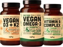 Vegan Omega 3 180 Softgels & Vegan D3 + K2 & Vitamina B Complex Bundle - A base vegetale DHA & EPA acidi grassi, 4000 IU Vitamin D3 e 100mcg Vitamina K2, Vitamine B essenziali