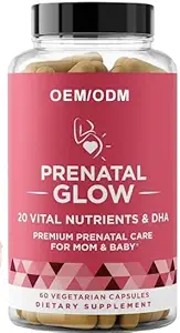 Prenatal Glow Vital Nutrients & DHA - Premium Prenatal Care for Mom & Baby- Prenatal for Women to Support Fetal Development, A More Piacevole Gravidanza 1 Mese Forniture 60 Capsule