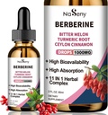 Gocce liquide della berbina-Berberina HCL gocce con cannella di Ceylon, Melone di vasellame, curcuma, supplemento di erbe liquide per la salute dell'immune e della digestione (60mL)