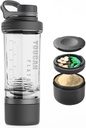 21oz Protein Shaker Bottiglia con Contenitore di immagazzinamento della polvere Tazze per flacone da allenamento Protein Shakes-pre-Mixer Cup-Gym Sport Water Bottiglia -Made con Tritan BPA Free, con palline di Whisk (nero)