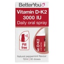 BetterYou D3000 e K2 Vitamin D Daily Oral Spray - Comoda alternativa per le compresse - Supporta la salute e il miglioramento del sistema immunitario - Previene la chiusura del sangue - Natural Peppermint Flavor - 0.4 oz
