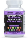 Integratore di resveratrolo con Quercetina, Berberina, Estratto di semi di uva e miscela di polifenolo per la salute della pelle, Supporto immunitario & Boost antiossidante