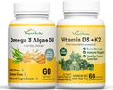 Vegan Vitality Health Booster Bundle - Vegan D3+K2 e Vegan Omega 3 Algae Oil. Formula di base vegetale ad alta resistenza per l'immunità, Energia Salute complessiva per Vegani e Vegetariani