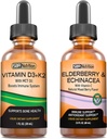 SBR Nutrition D3+K2 e Elderberry Bundle Vitamin D3K2 (MK7) Gocce liquide, Menta piperita, 1oz | Gocce liquide Elderberry & Echinacea & Vitamin C, 2oz | Adulti e bambini | Non OGM, Gluten Free