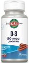 KAL Vitamina D3 Chewables 50 mcg, Vitamina D 2000 IU come Cholecalciferol, Sugar Free, Natural Cinnamon Flavor D3 Vitamina, Immune Support & Bone Salute, 100 Serve, 100 Chewables