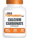BulkSupplements.com Calcium Carbonate Capsule - Calcium Carbonate Supplement, Calcium Carbonate 500mg - Calcium Supplement, Gluten Free, 2 Capsule per Serving, 360 Capsule (Pack of 1)