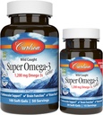 Carlson - Super Omega-3 Gems, 1200 mg Omega-3 acidi grassi con EPA e DHA, Wild-Caught Norwegian Fish Oil Omega 3 Supplemento, Sostenibilmente Fonte Omega 3 Fish Oil, 100+30 Softgels