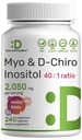 Myo-Inositol & D-Chiro Inositol Supplemento per le donne (40:1) | 2,050mg Per Serve | 240 capsule vegetali | con Folate, Vitamina D3 & Vitex | Equilibrio ormonale & Ciclo di sostegno | Non OGM