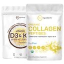 Micro ingredienti Vitamina D3 10000 iu + K2 200 mcg Olio di cocco Softgels & Organic Collagen Peptides Polvere Bundle 2 Pack | Vitamine di sole essenziali | Collage idrolizzato Tipo I & III