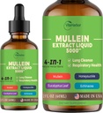 4-in-1 Gocce di Mullein per polmoni, foglie di Mullein Organico & Honeysuckle & Eucalyptus Leaf & Echinacea Extracts, per Cleanse polmonare, supporto immunitario e respiratorio, senza zucchero | Non-GMO | Vegan, 2 Fl oz