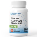 Puregen Labs Ferrous Gluconate 324 mg [High Potency] Ferro da stiro Supplemento, Genere su Stomach - 100 compresse