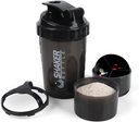 Shaker Bottiglia - Protein Shaker Cup con scomparti di stoccaggio - Bottiglie di allenamento a prova di perdite con Mixer per miscelatore di liscio-500ML/16oz (PURE BLACK)