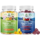 Bundle di Omega DHA Gummies per bambini - acidi grassi Omega 3 6 9 con vitamina C per cervello, immunità e visione e bambini Magnesio Gummies - Citrato di Mag per i muscoli della salute e il supporto cardiaco sano