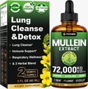 Gocce di Mullein per polmoni, 3-in-1 Estratto di foglie di Mullein per la salute dei polmoni, supplemento di supporto per la salute del polmone respiratorio di erbe, supporto Immune & Digestive Wellness, zucchero & Alcohol-Free - 2 FL OZ