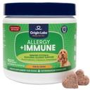 Integratore di supporto per l'allergia e l'immunità dei laboratori di origine, Olio di pesce Omega 3, Polline d'api, Colostrum, Probiotici, Prebiotici per la salute del fegato, Salute della pelle e del cappotto, Antiossidanti, Aroma della Turchia, 90 Chews Morbide