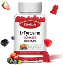 L Tyrosine Gummies 1000mg,L-teanina Supplemento Gummy 200mg, Sugar Free L-Tyrosina con vitamina B6 Integratori di energia per adulti e bambini - Vegan(60 Conte)