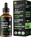Gocce di Mullein Organiche per polmoni - Supporto respiratorio e sollievo del muco - Detox polmonare per fumatori: Estratto di foglie di Mullein, liquirizia, zenzero, origano e pollice foglia, timo - estratto di erbe di pulizia polmonare, 2oz
