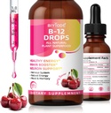 Vitamina B12 5000 mcg Gocce liquide Tutte le piante naturali Superfood Energia sana cervello Booster Neuron Supporto nervoso Sistema energia naturale Mood Memoria 60ml Net Wt Cherry Flavor