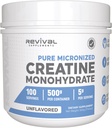 Revival Premium Micronized Creatine Monohydrate - HPLC Testato 100% Pure Grade - 500g (100 Serve) - Supporta la crescita muscolare magra - Assorbimento massimo - Unflavored - Made in USA & 3rd Party Lab Tested