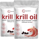 2 Confezione Olio Antartico Krill Supplemento, 1000mg Per Serving, 120 Soft-Gels Ognuno, Ricco di Omega-3s, EPA, DHA & Astaxanthin, Supporta la salute del cervello, Premium Krill olio capsule Liquid Softgels