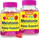 WellYes Kids Melatonin Gummies 1 mg (2 Confezione) - Supplemento pancia senza farmaci, Supporto per bambini - Gluten Free, Gelatin Free, Non OGM, Vegetariano - Natural Source Flavor - 60 Gummies