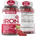 Gummie di radice di barbabietola con ferro, Methyl B12, Folate, Vitamina C - Aumentare i livelli di ossido nitrico e ferro, Supporto energetico, Fatica di lotta, Beetroot & Gentle Iron Supplement, Sugar Free, 120 Count