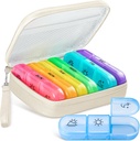 Cute Pill Organizer 3 volte al giorno, Large Daily Pill Case per le donne, Portable Pill Box 7 giorno per borsa con borsa e cerniera per tenere vitamine, farmaci, oli di pesce, integratori (beige)