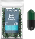 PureCaps USA - Empty Gelatin Capsules Size 0| 1.000 Pills Joined| Green/Black| Certificato non OGM | SLS, Gluten, Preservative Free