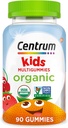 Multigummie organiche per bambini Centrum, Gummie multivitaminiche per bambini, Multivitaminici organici per bambini con nutrienti essenziali per il supporto immunitario, la funzione muscolare e la salute del cervello - 90 Conte