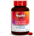 MegaRed Omega 3 Fish Oil Supplement + Krill Oil 500mg, Advanced 4in1 EPA & DHA Omega 3 Grassty Acid Softgels (bottiglia 140cnt), Phospholipids, Supporta il giunto occhio del cervello e la salute del cuore
