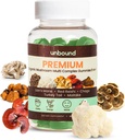 Unbound Premium Organic Mushroom Multi-Complex Gummies per Supporto Memoria 5 in 1, Blend with Chaga, Lion's Mane, Reishi, Turkey Tail, Maitake - 60 Gummies,