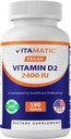 Vitamatic Vitamina D2 60 mcg (2400 IU) - Ergocalciferol - 180 compresse vegetariane (180 compresse (Pacchetto di 1)) (1 Bottiglia)