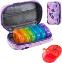 Serfeymi Organizzatore di viaggio settimanale 2 volte al giorno AM Aggiornato Rainbow Pill Box 7 giorno con custodia portatile in pelle PU cerniera, organizzatore di medicina per pillole, vitamine, oli di pesce - viola 02