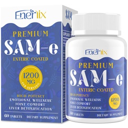 1200 MG SAM e Supplemento per cervello, mood, giunto e fegato, alto assorbimento SAM-e (S-Adenosyl-L-Metionina) con CoQ10, 5-HTP, Enteric Coated 60 compresse, Vegan