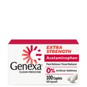 Genexa Clean Acetaminophen 500mg Extra Forza, Die Free Pain Reliever Fever Riduttore, 0% Additivi artificiali, Medicina del dolore per adulti, Allevia mal di testa, Backache, Dolore minore artrite, 100 compresse