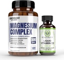 Magnesio Complesso con 5 migliori forme e vitamina liquida D3 5000 IU Bundle - 4 mesi Fornitura di 500mg Magnesio Glycinate, Ossido, Taurate, Chelate, Magnesio Citrate - Sonno e Supporto immunitario