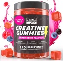KP Creatina Monoidrato Gummies Bacca mista per uomini e donne, 100% Creatina Mista Gummie di bacche, 5g per Serving + Vegan, Zucchero Libero, Bacca mista + Forza, Energia, Muscolo & Booty Gain - 120 Conte