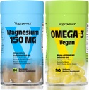 Vegan Omega-3 + Magnesio Gummies | Algae Omega-3 800mg DHA integratori per il cervello, occhi di cuore Salute- 90 Conte | 150mg Magnesio Citrato Gummies per adulti e bambini sonno calmo, Rilassamento
