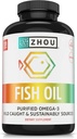 Olio di pesce Zhou - Integratore di olio di pesce per le donne e gli uomini, Acido 3 grassi Omega, Fonte naturale di DHA & EPA per gli adulti, Burpless, Pure, Cuore e Joint Health - 120 Softgels
