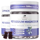 2 Confezione Gummie di Magnesio di Potassio, Gummie di Potassio Senza Zucchero con Magnesio Glycinate 500mg Chewable Magnesium Supplementi di Potassio con Calcio, Zinco, Vitamina per Gambe e Muscolo