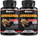 BEBEFEN Ashwagandha Capsules - 7550mg Pillole di Formula con Estratto di Pepe Nero - 90 Capsule Ashwagandha Supplemento per il Supporto Energetico - 3 Mesi di Alimentazione (Pack of 2)