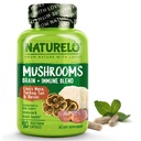 NATURELO Mushroom Supplemento cervello e miscela di salute immuni con Lion s Mane, Reishi, Turchia Tail 90 Vegan Friendly Capsule