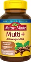 Natura Made Multi + Ashwagandha, Multivitamina per le donne e gli uomini per il supporto quotidiano di stress, Multivitamina per gli uomini e le donne, una per giorno Mens & Womens vitamine, 60 capsule, marrone