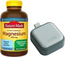 Natura Mades Magnesium 400 mg Extra Strength 180 Softgels, 180 giorni di alimentazione | Supporta il rilassamento muscolare, Nerve, Bone e Heart Health | Bunde con LONG GLACIER Pill Oragnizer, Verde