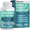 4-in-1 Integratori di calcio per le donne e gli uomini - Calcio con vitamina D3 K2 5000 IU Supplemento, 601 mg per porzione - Senza glutine, Vegan-Friendly (120 ct)
